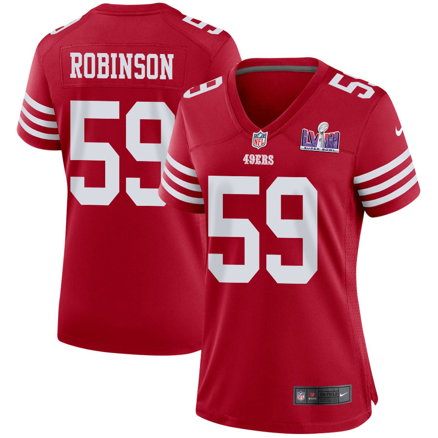 Curtis Robinson 59 San Francisco 49ers Super Bowl LVIII Patch Game Women Jersey - Scarlet JS8151 nicesnker