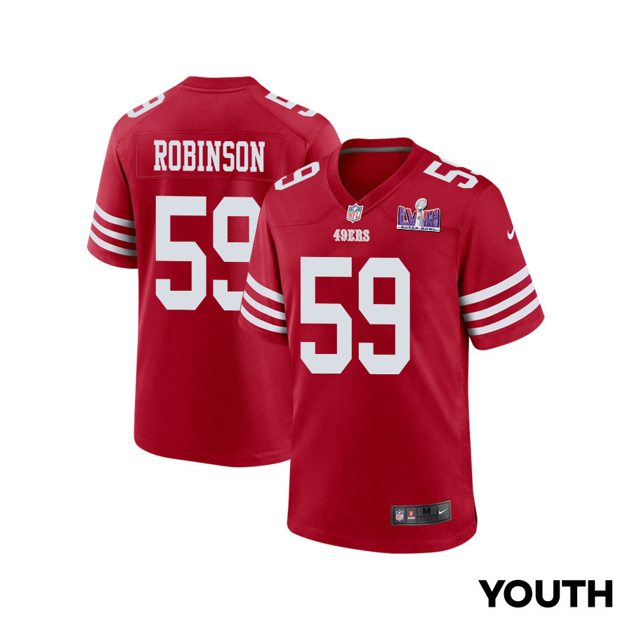 Curtis Robinson 59 San Francisco 49ers Super Bowl LVIII Patch Game YOUTH Jersey - Scarlet JS8802 nicesnker