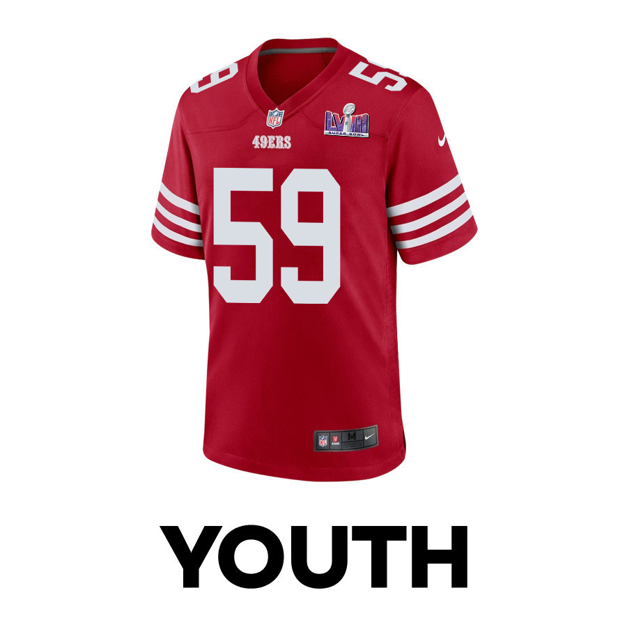 Alternative view of Curtis Robinson 59 San Francisco 49ers Super Bowl LVIII Patch Game YOUTH Jersey - Scarlet JS8802 nicesnker