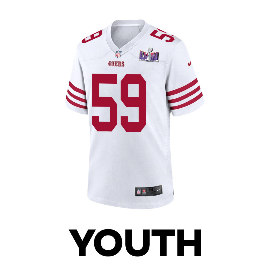 Alternative view of Curtis Robinson 59 San Francisco 49ers Super Bowl LVIII Patch Game YOUTH Jersey - White JS5395 nicesnker