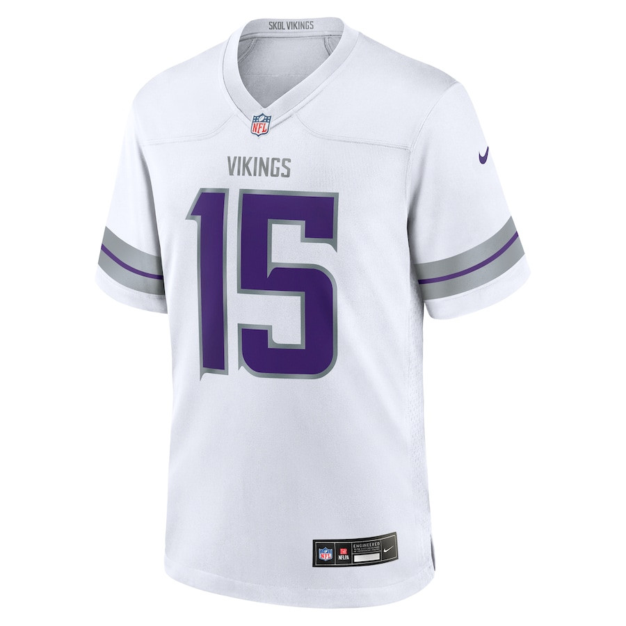 Alternative view of Dallas Turner 15 Minnesota Vikings Alternate Game Men Jersey - White JS8718 nicesnker