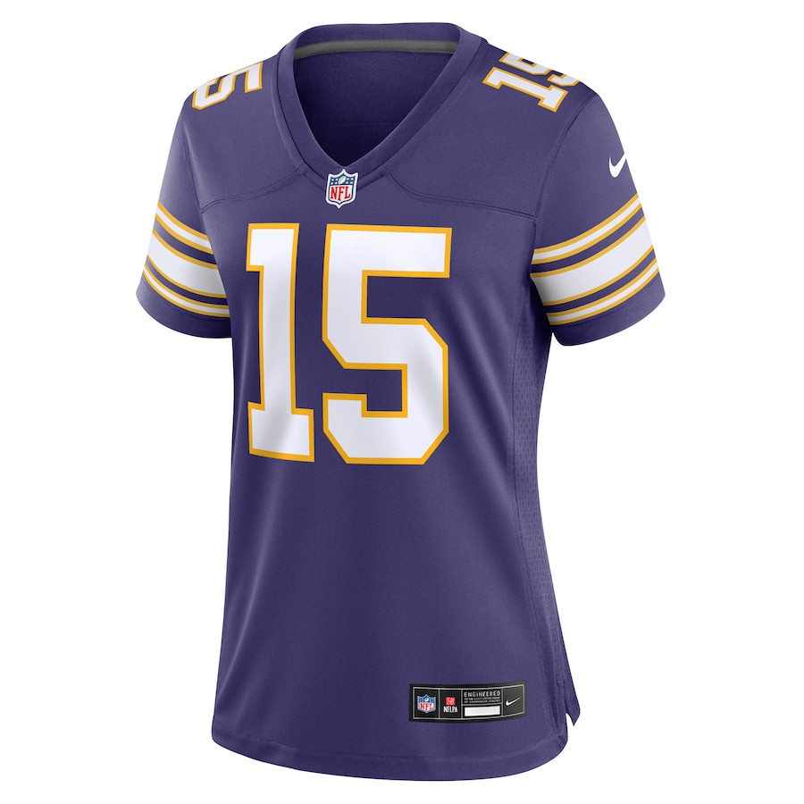 Alternative view of Dallas Turner 15 Minnesota Vikings Women's Alternate Game Jersey - Purple JS5789 nicesnker
