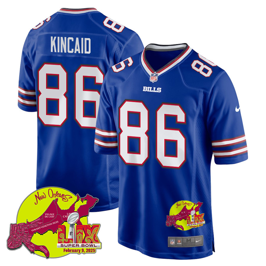 Dalton Kincaid 86 Buffalo Bills Super Bowl LIX New Orleans Patch Game Men Jersey - Royal JS5384 nicesnker