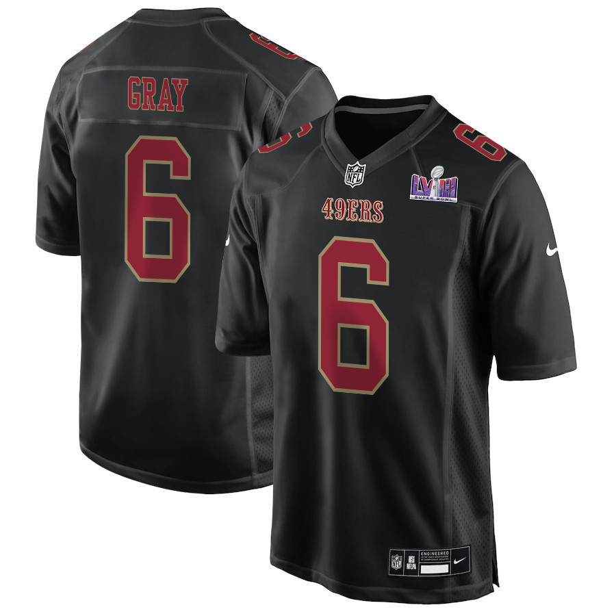 Danny Gray 6 San Francisco 49ers Super Bowl LVIII Patch Fashion Game Men Jersey - Carbon Black JS9798 nicesnker