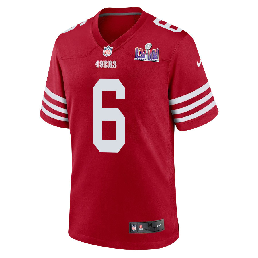 Alternative view of Danny Gray 6 San Francisco 49ers Super Bowl LVIII Patch Game Men Jersey - Scarlet JS5657 nicesnker
