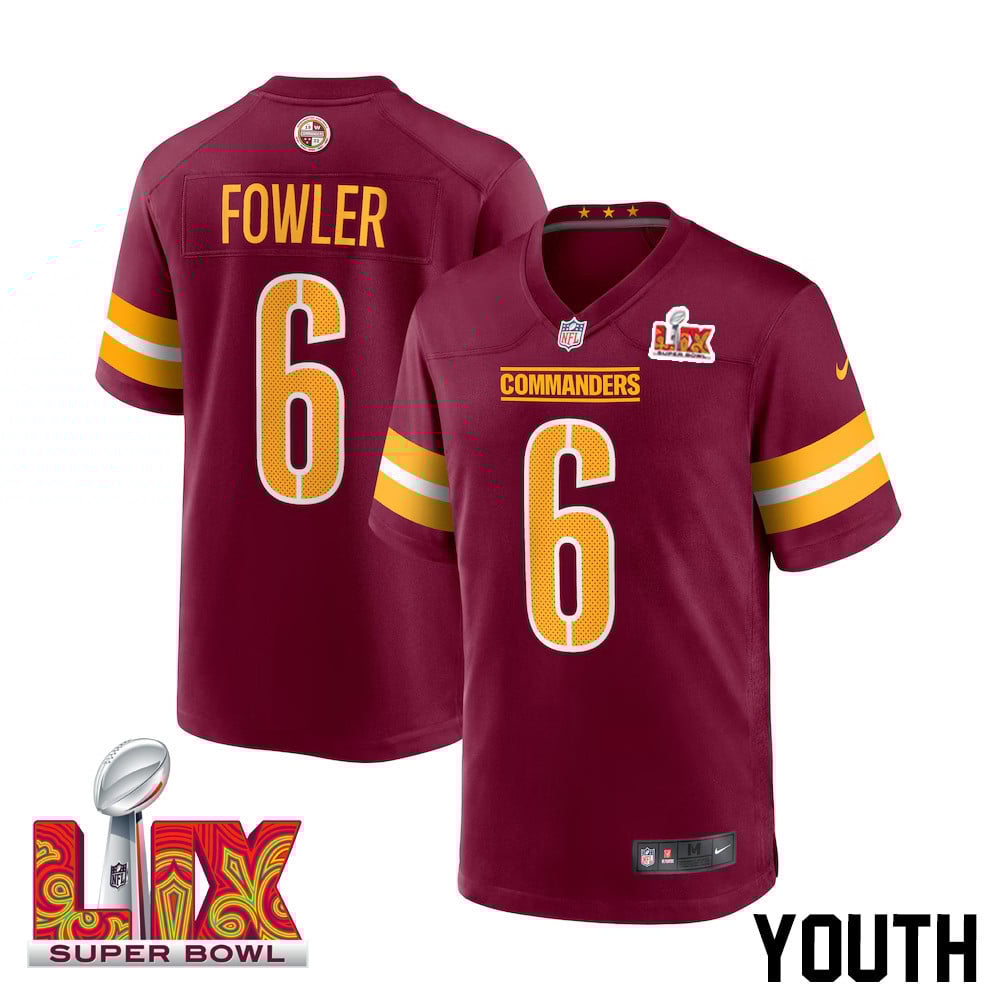 Dante Fowler Jr. #6 Washington Commanders Super Bowl LIX Youth Jersey - Burgundy JS5519 nicesnker