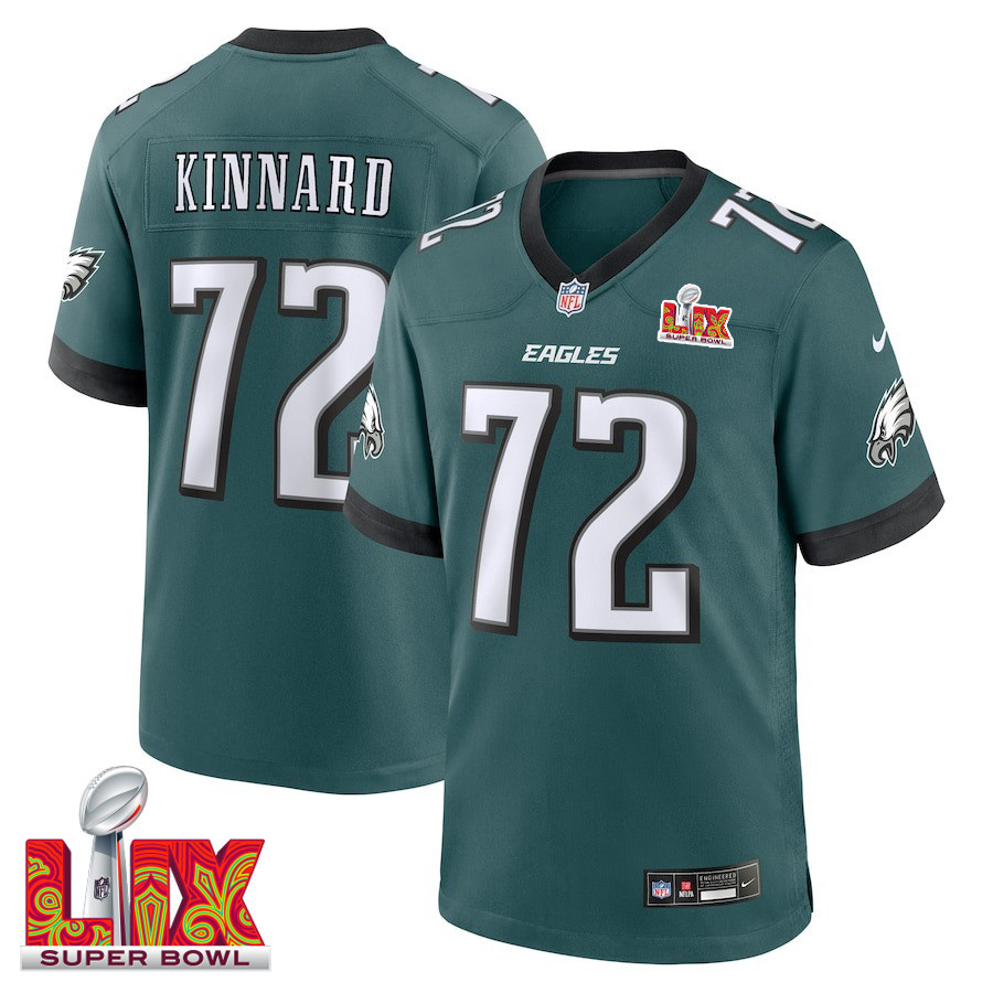 Darian Kinnard #72 Philadelphia Eagles Super Bowl LIX Jersey - Men's - Midnight Green JS9155 nicesnker