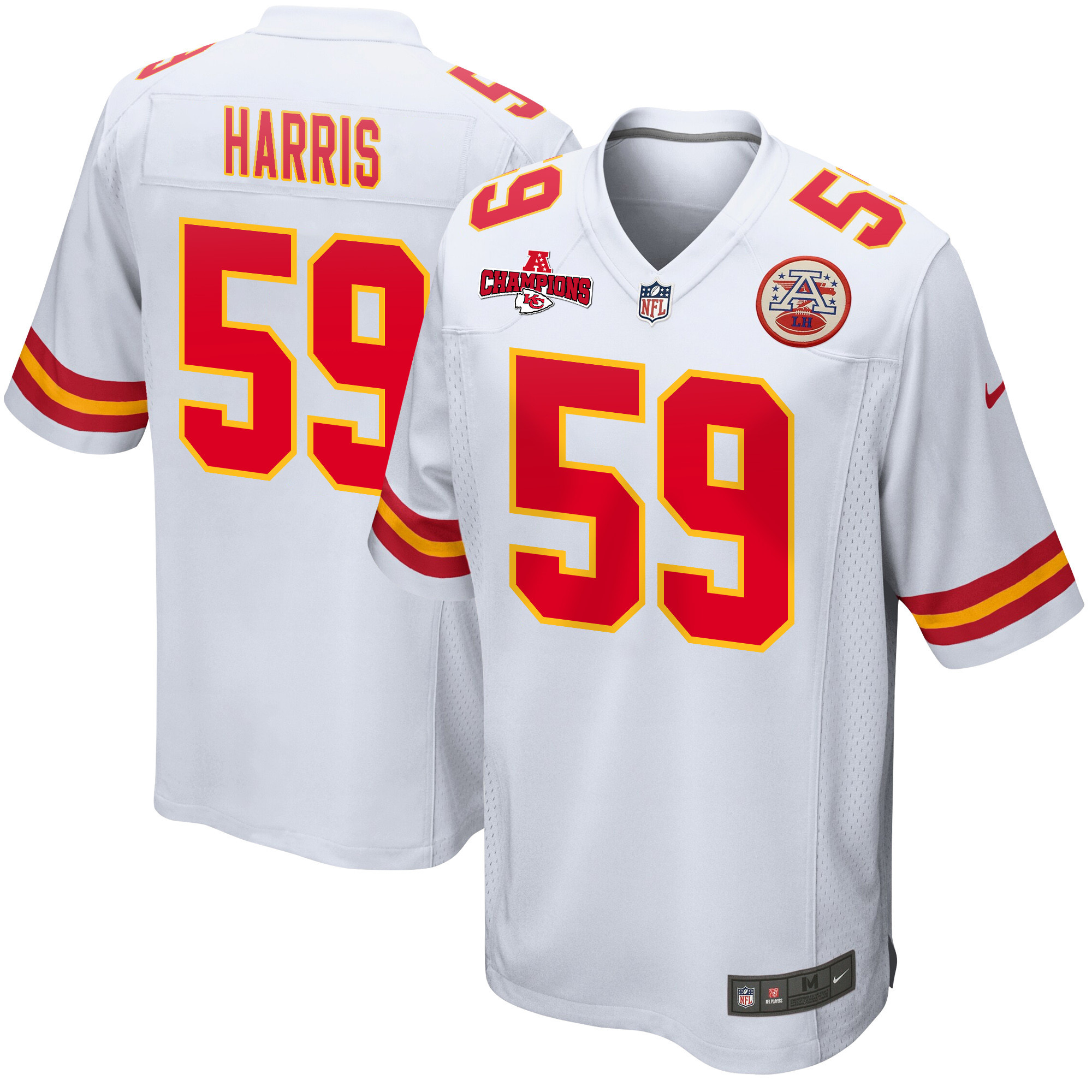 Darius Harris 59 Kansas City Chiefs AFC Champions Patch Game Men Jersey - White JS5100 nicesnker