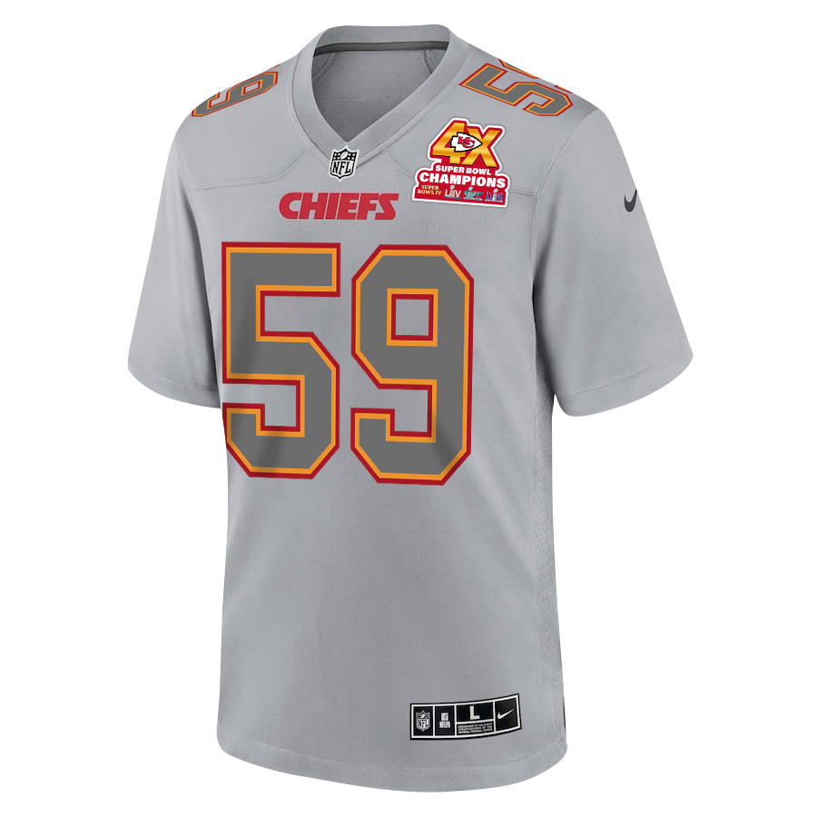 Alternative view of Darius Harris 59 Kansas City Chiefs Super Bowl LVIII Champions 4X Atmosphere Fashion Game Men Jersey - Gray JS6017 nicesnker