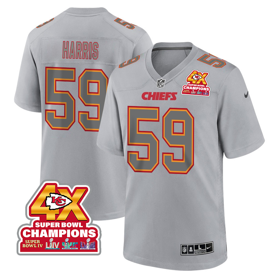 Darius Harris 59 Kansas City Chiefs Super Bowl LVIII Champions 4X Atmosphere Fashion Game Men Jersey - Gray JS6017 nicesnker