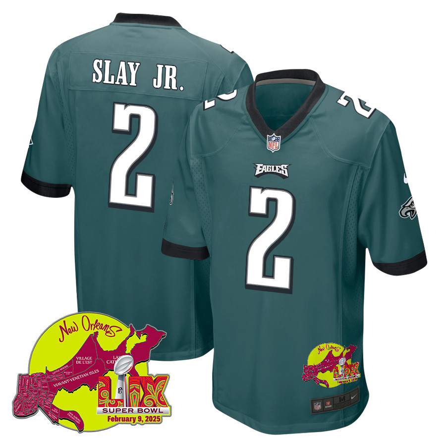 Darius Slay Jr. 2 Philadelphia Eagles Super Bowl LIX New Orleans Patch Game Men Jersey - Midnight Green JS8505 nicesnker