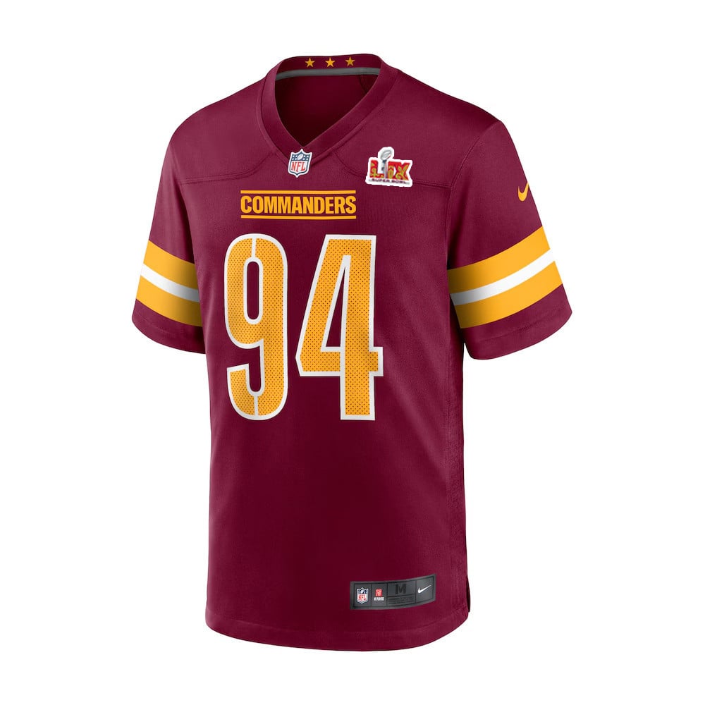 Alternative view of Daron Payne #94 Washington Commanders Super Bowl LIX Jersey - Men's - Burgundy JS2734 nicesnker