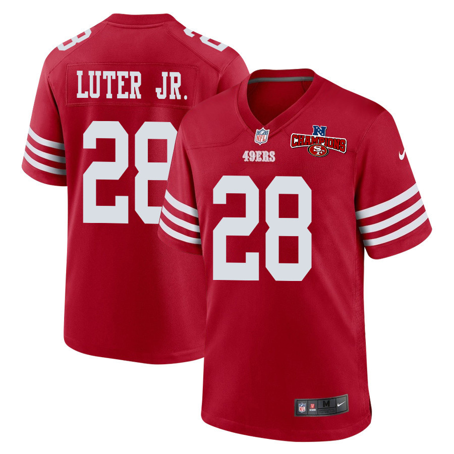Darrell Luter Jr. 28 San Francisco 49ers NFC Champions Patch Game Men Jersey - Scarlet JS8014 nicesnker