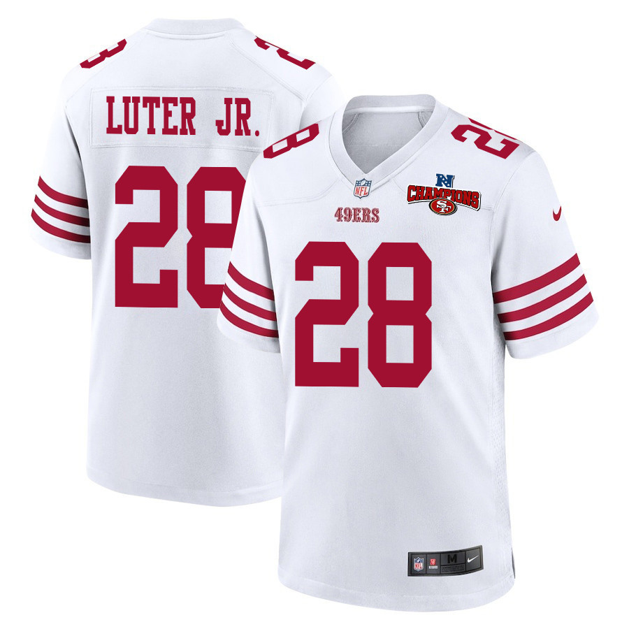 Darrell Luter Jr. 28 San Francisco 49ers NFC Champions Patch Game Men Jersey - White JS3414 nicesnker