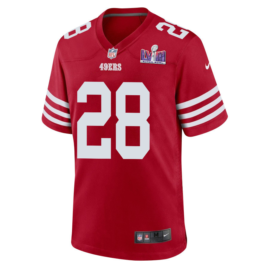 Alternative view of Darrell Luter Jr. 28 San Francisco 49ers Super Bowl LVIII Patch Game Men Jersey - Scarlet JS2382 nicesnker