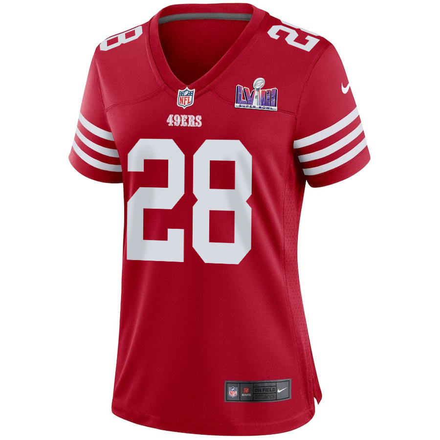 Alternative view of Darrell Luter Jr. 28 San Francisco 49ers Super Bowl LVIII Patch Game Women Jersey - Scarlet JS9958 nicesnker