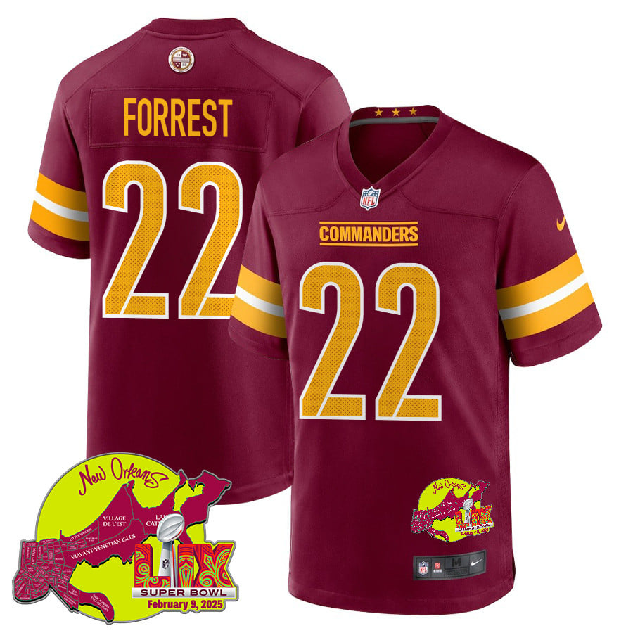 Darrick Forrest 22 Washington Commanders Super Bowl LIX New Orleans Patch Game Men Jersey - Burgundy JS9752 nicesnker