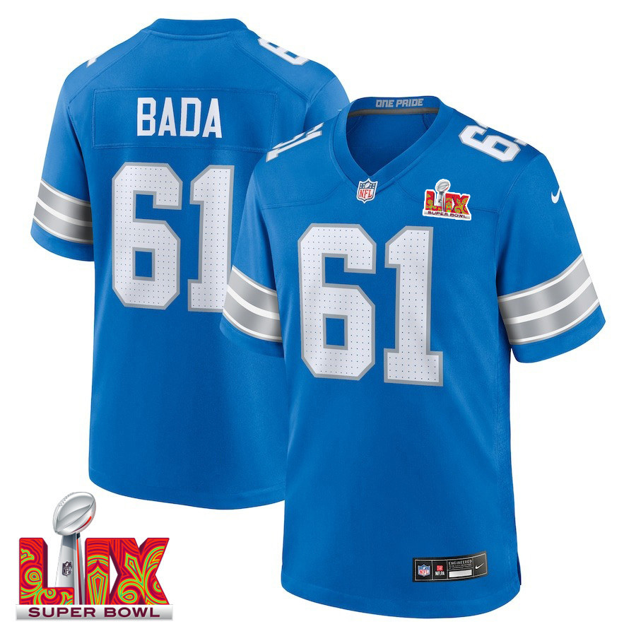 David Bada #61 Detroit Lions Super Bowl LIX Jersey - Men's - Blue JS7745 nicesnker