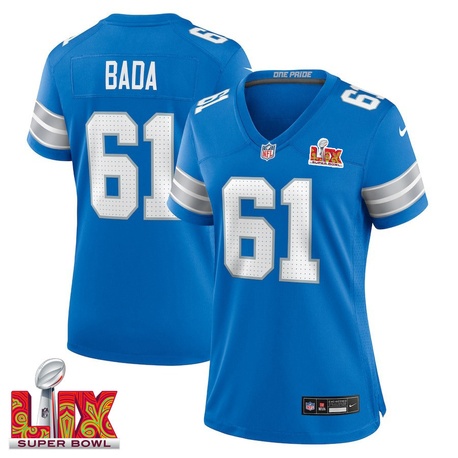 David Bada #61 Detroit Lions Super Bowl LIX Women's Jersey - Blue JS3665 nicesnker