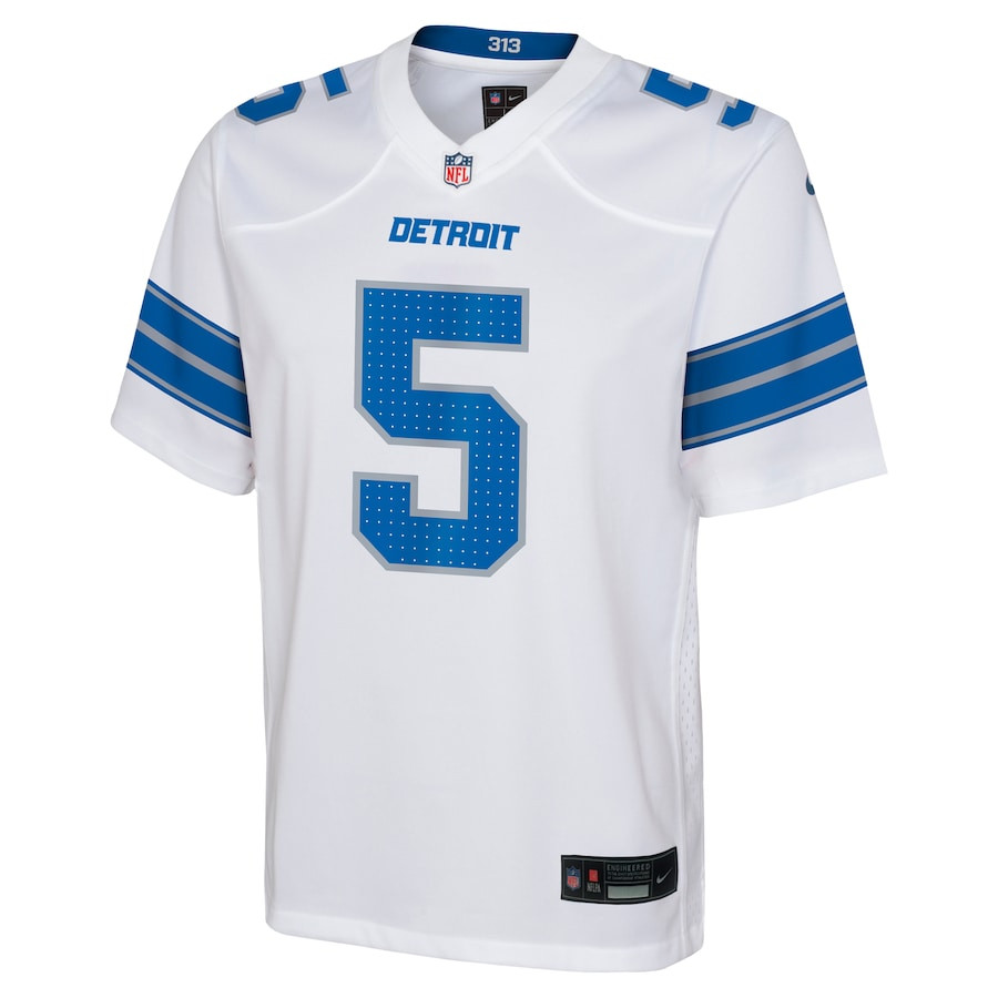 Alternative view of David Montgomery 5 Detroit Lions Player Game YOUTH Jersey - White JS9168 nicesnker