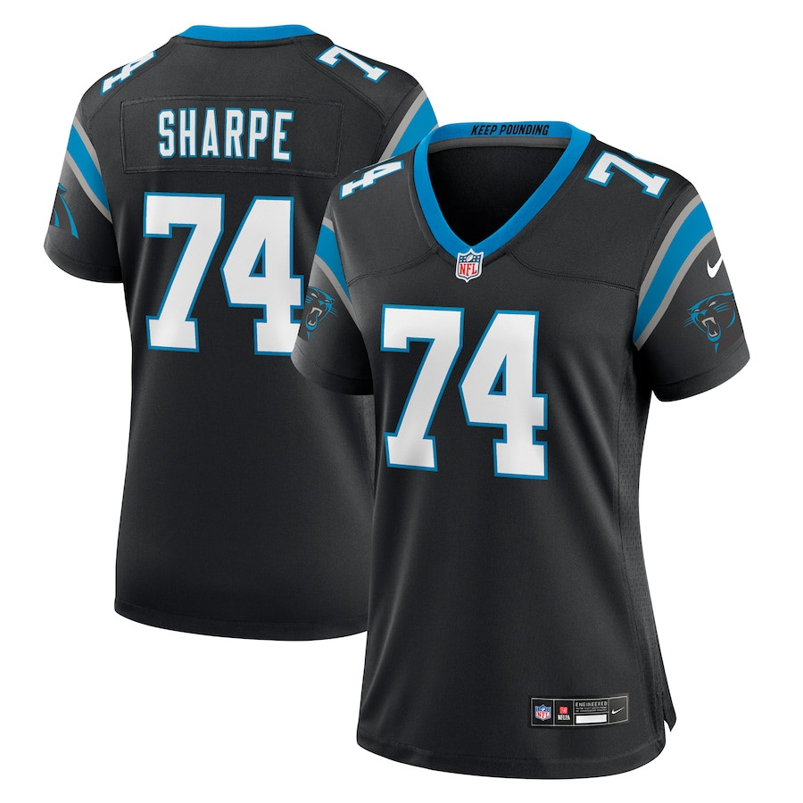 David Sharpe 74 Carolina Panthers Women's Team Game Jersey - Black JS3398 nicesnker