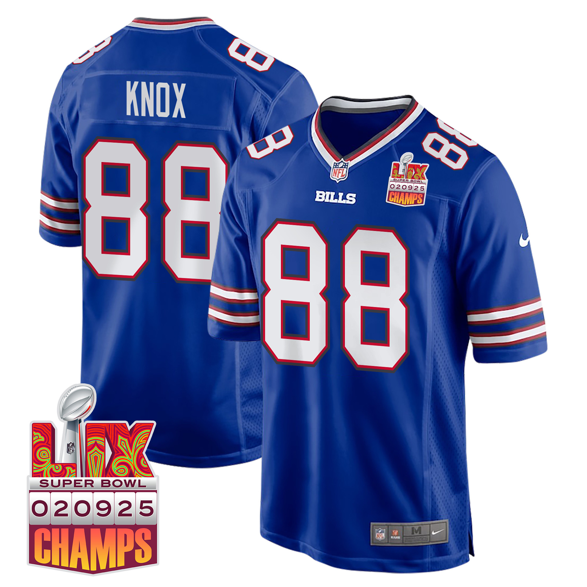 Dawson Knox 88 Buffalo Bills Super Bowl LIX Champions Patch Game Men Jersey - Royal JS6497 nicesnker