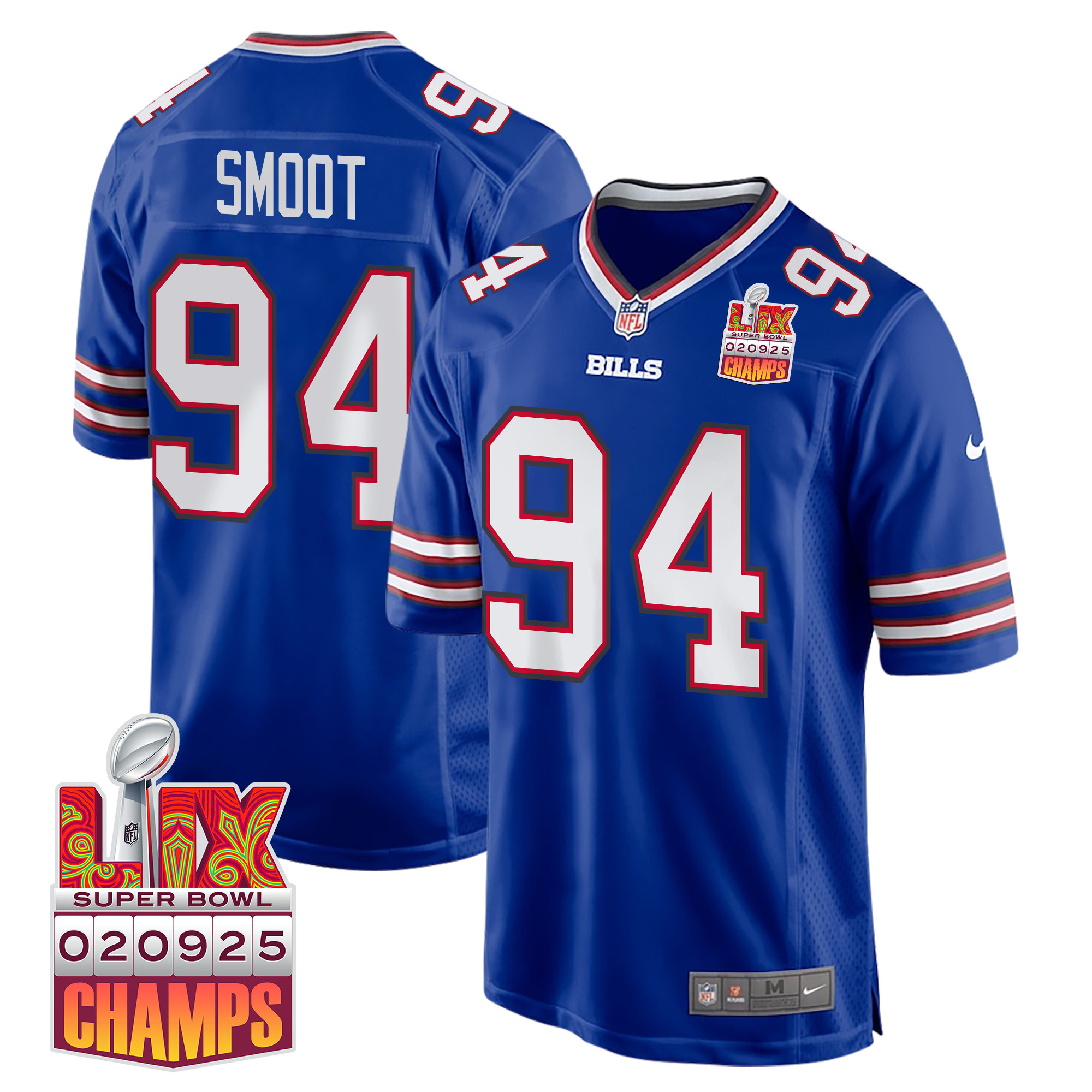 Dawuane Smoot 94 Buffalo Bills Super Bowl LIX Champions Patch Game Men Jersey - Royal JS8424 nicesnker