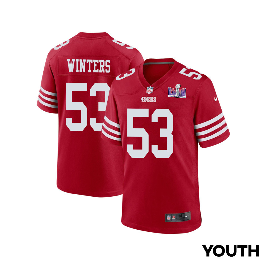 Dee Winters 53 San Francisco 49ers Super Bowl LVIII Patch Game YOUTH Jersey - Scarlet JS7348 nicesnker