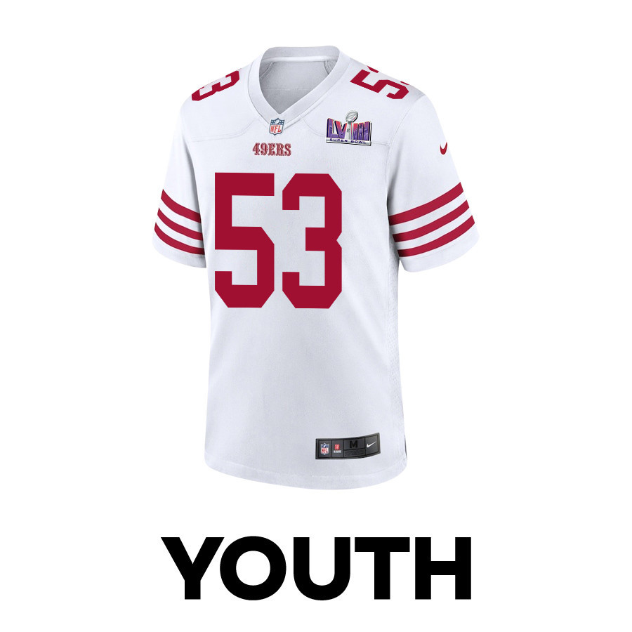 Alternative view of Dee Winters 53 San Francisco 49ers Super Bowl LVIII Patch Game YOUTH Jersey - White JS4178 nicesnker