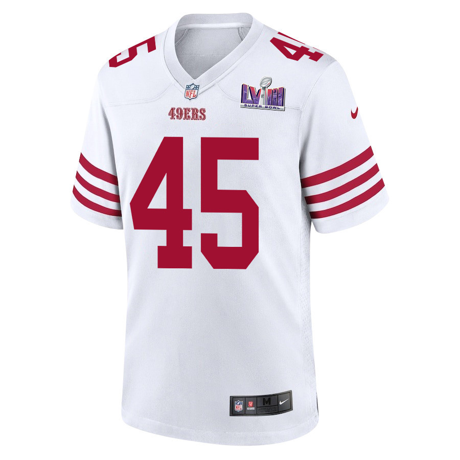 Alternative view of Demetrius Flannigan-Fowles 45 San Francisco 49ers Super Bowl LVIII Patch Game Men Jersey - White JS6908 nicesnker