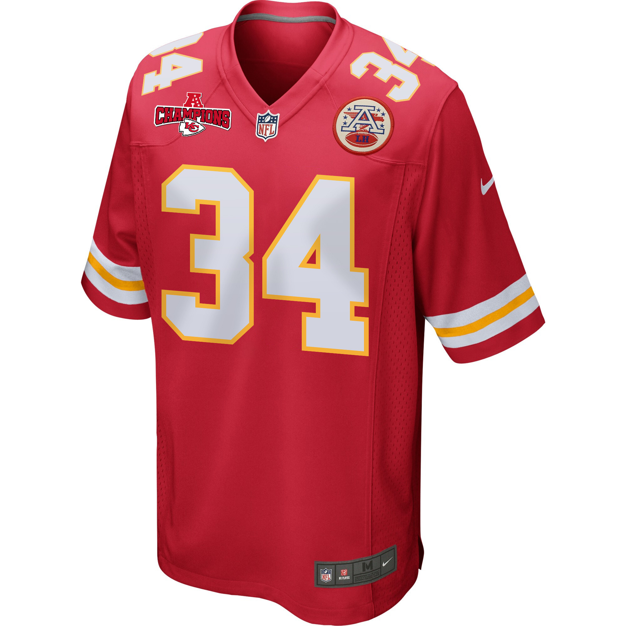 Alternative view of Deneric Prince 34 Kansas City Chiefs AFC Champions Patch Game Men Jersey - Red JS9583 nicesnker