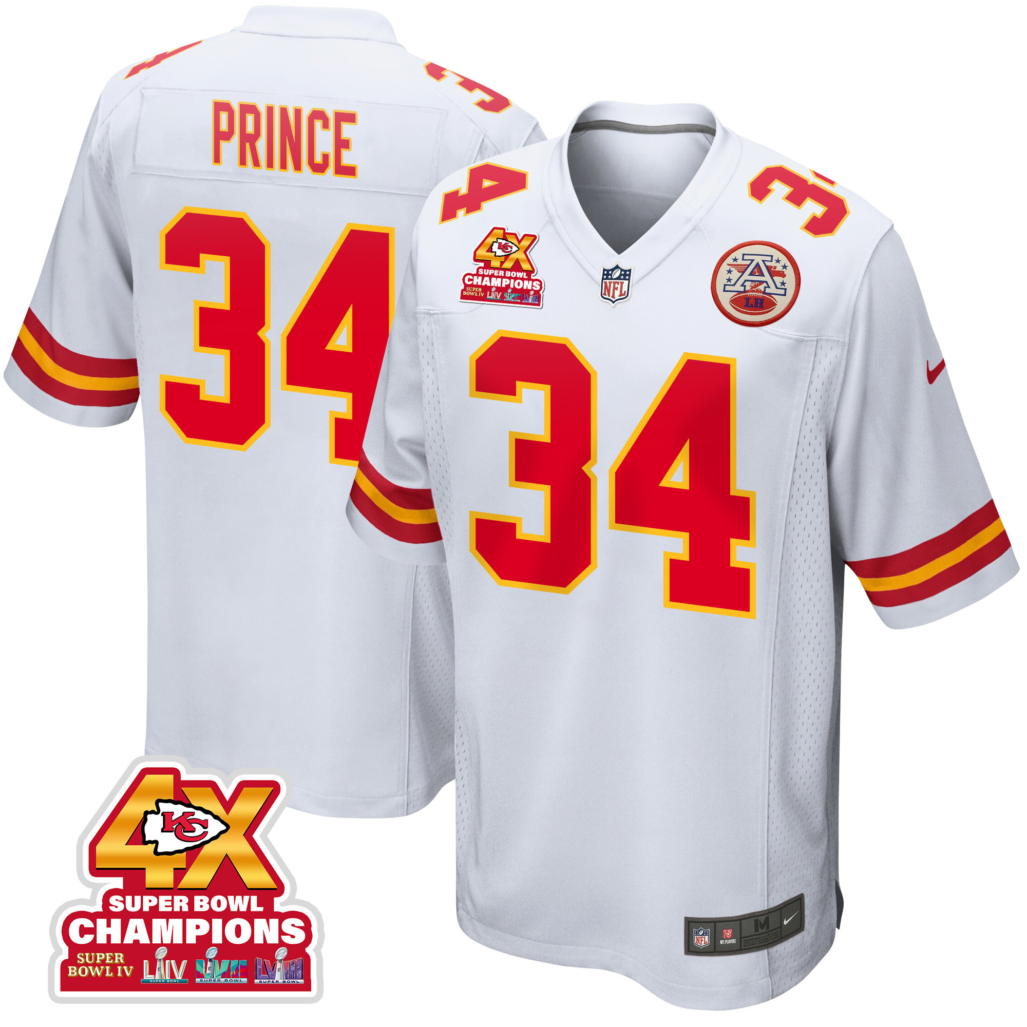 Deneric Prince 34 Kansas City Chiefs Super Bowl LVIII Champions 4X Game Men Jersey - White JS7769 nicesnker