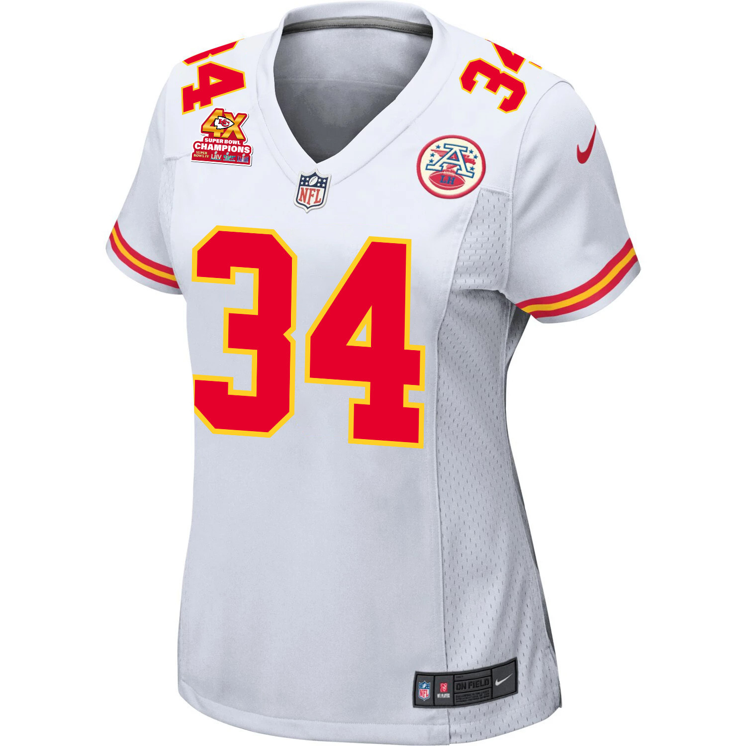 Alternative view of Deneric Prince 34 Kansas City Chiefs Super Bowl LVIII Champions 4X Game Women Jersey - White JS4844 nicesnker