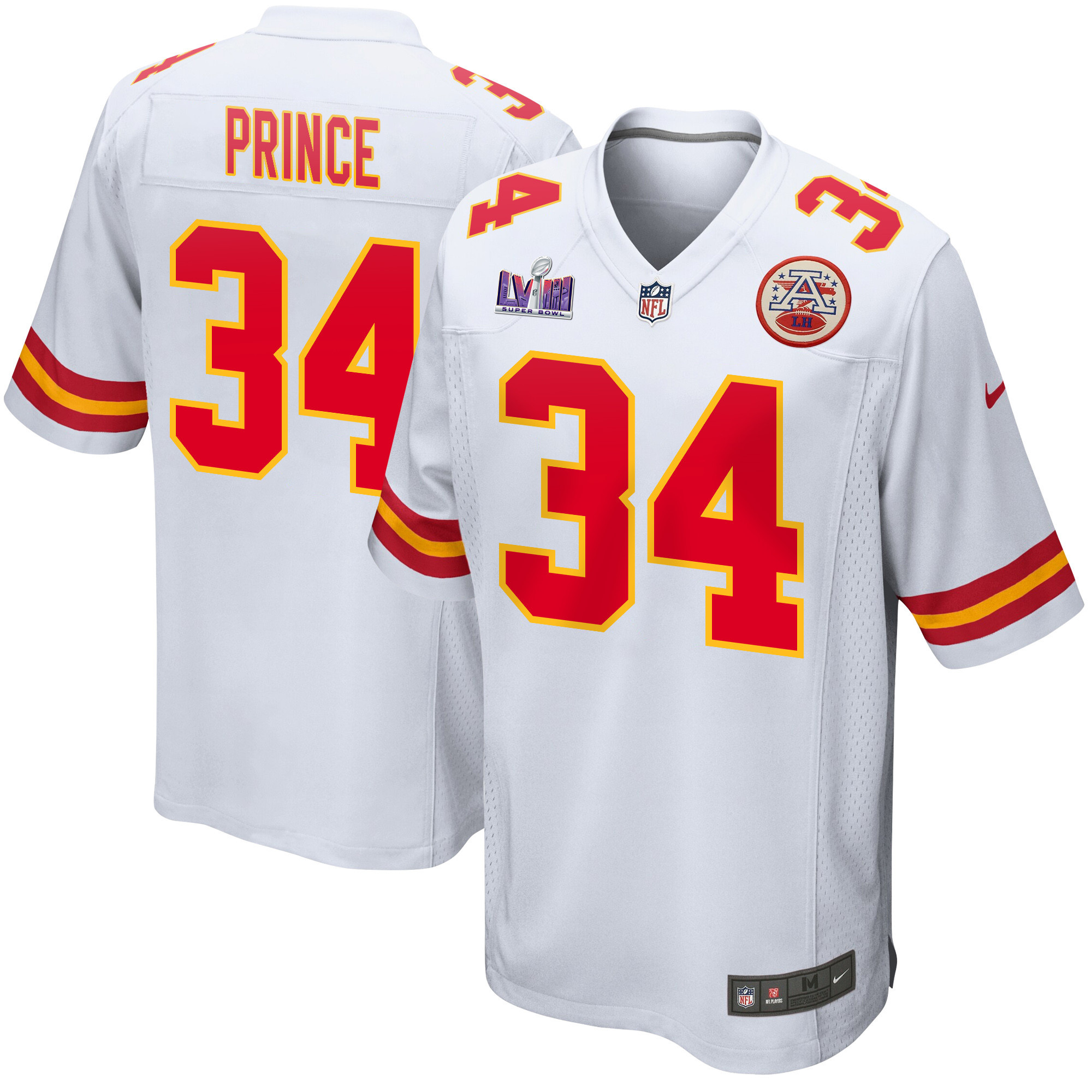 Deneric Prince 34 Kansas City Chiefs Super Bowl LVIII Patch Game Men Jersey - White JS5676 nicesnker