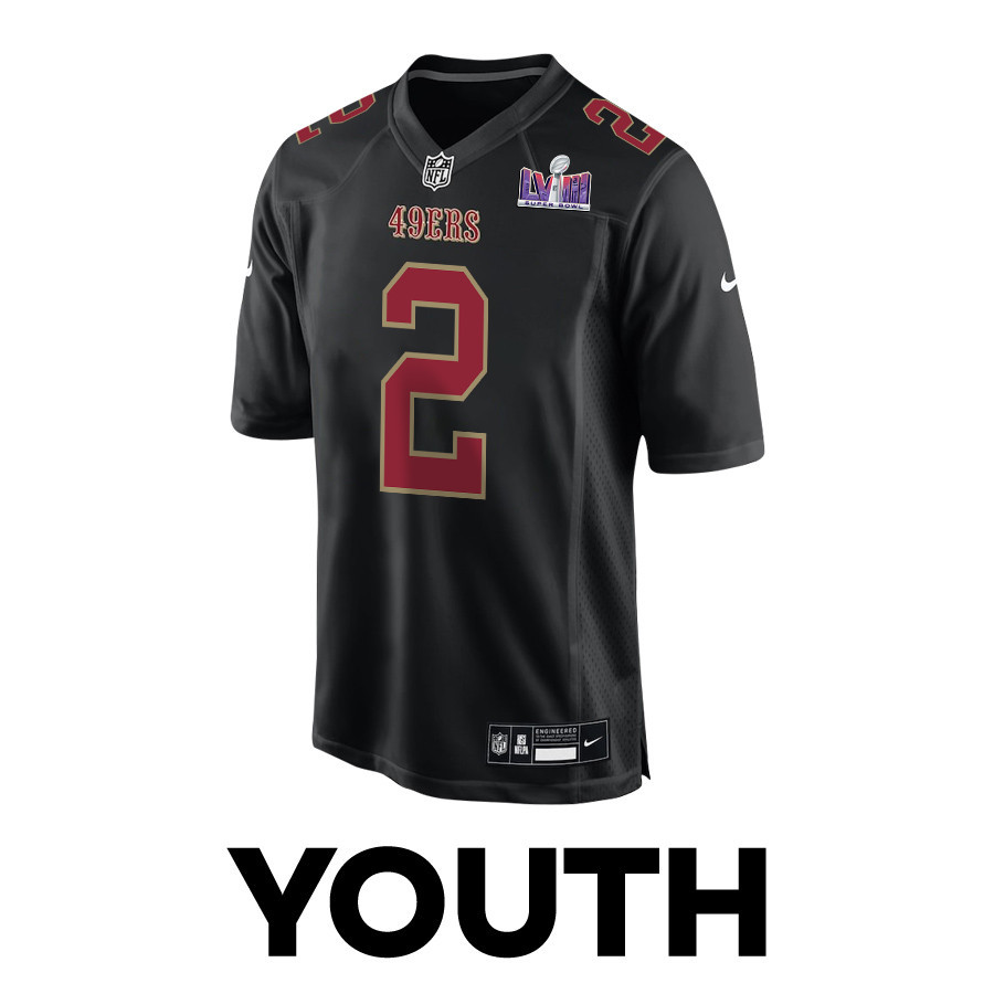 Alternative view of Deommodore Lenoir 2 San Francisco 49ers Super Bowl LVIII Patch Fashion Game YOUTH Jersey - Carbon Black JS4285 nicesnker