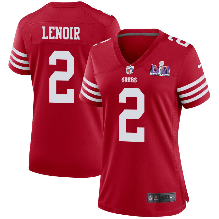 Deommodore Lenoir 2 San Francisco 49ers Super Bowl LVIII Patch Game Women Jersey - Scarlet JS7911 nicesnker