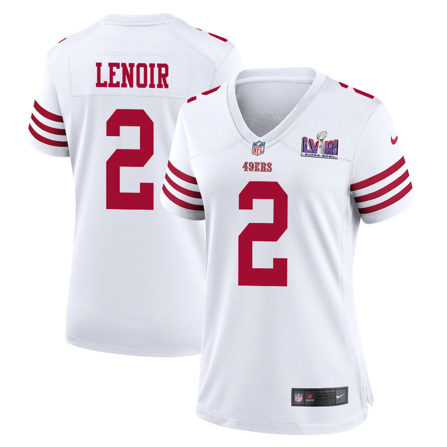 Deommodore Lenoir 2 San Francisco 49ers Super Bowl LVIII Patch Game Women Jersey - White JS2266 nicesnker