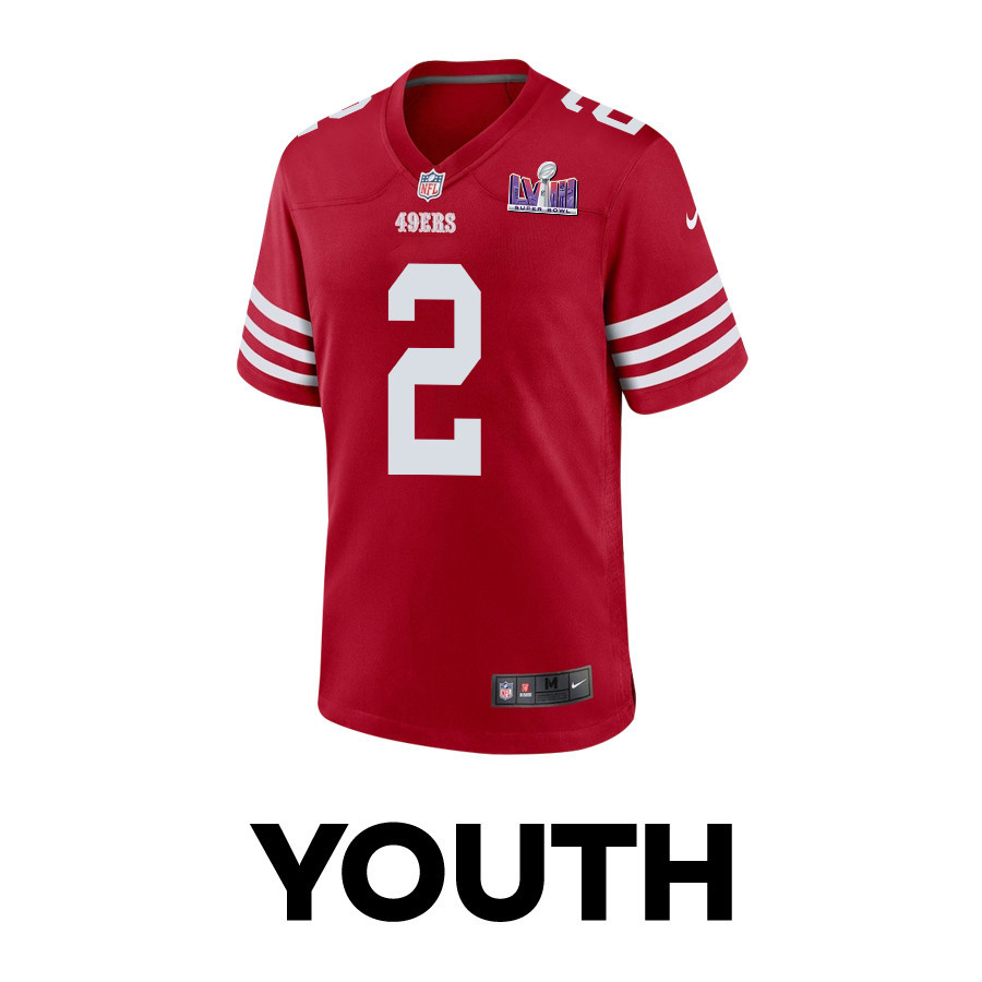 Alternative view of Deommodore Lenoir 2 San Francisco 49ers Super Bowl LVIII Patch Game YOUTH Jersey - Scarlet JS5193 nicesnker