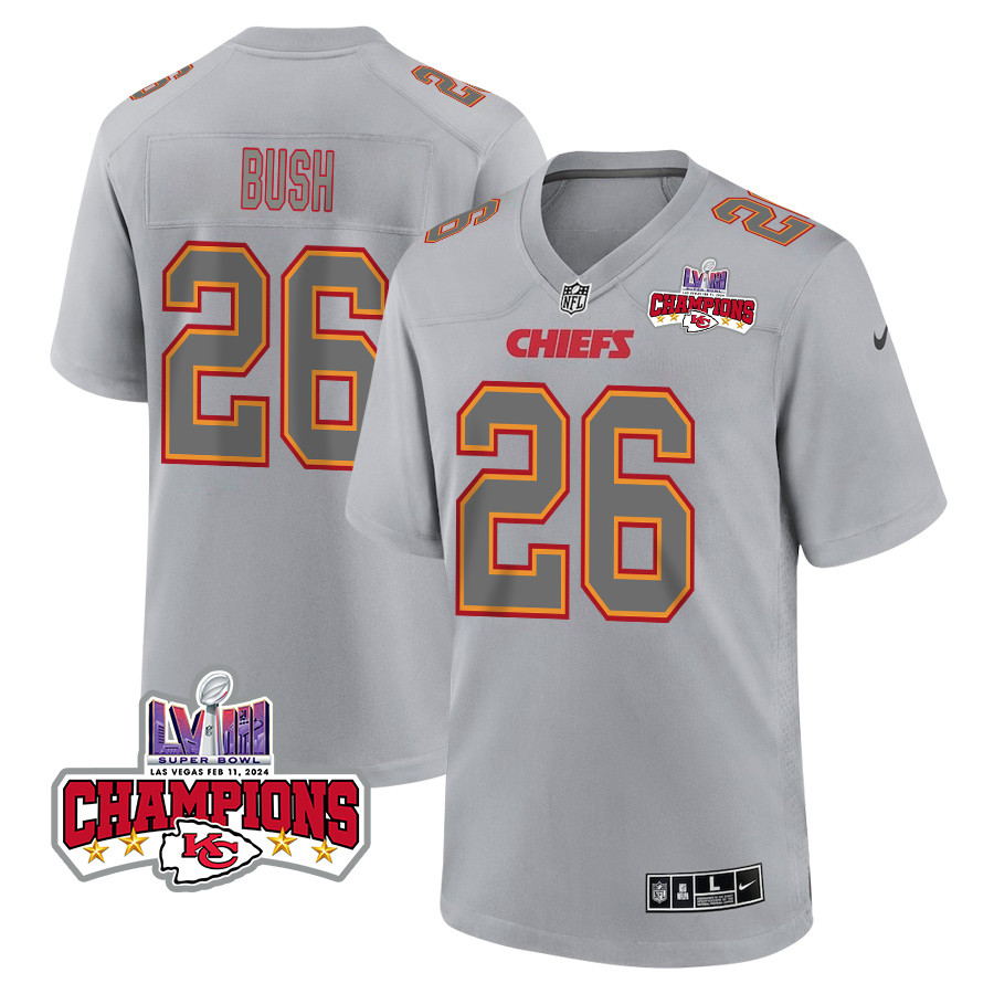 Deon Bush 26 Kansas City Chiefs Super Bowl LVIII Champions 4 Stars Patch Atmosphere Fashion Game Men Jersey - Gray JS9884 nicesnker