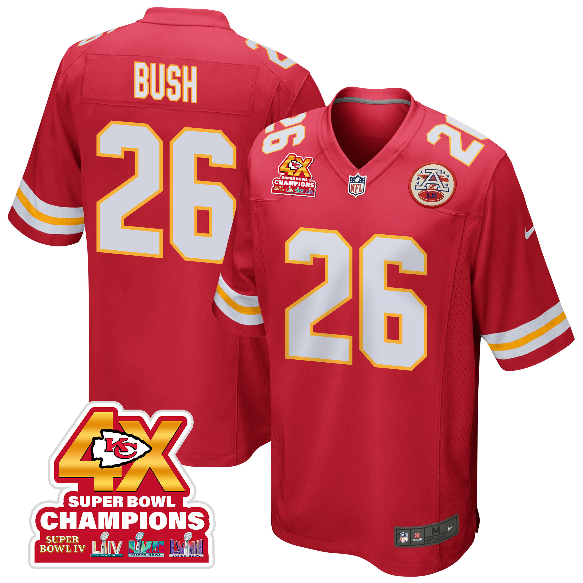 Deon Bush 26 Kansas City Chiefs Super Bowl LVIII Champions 4X Game Men Jersey - Red JS8513 nicesnker