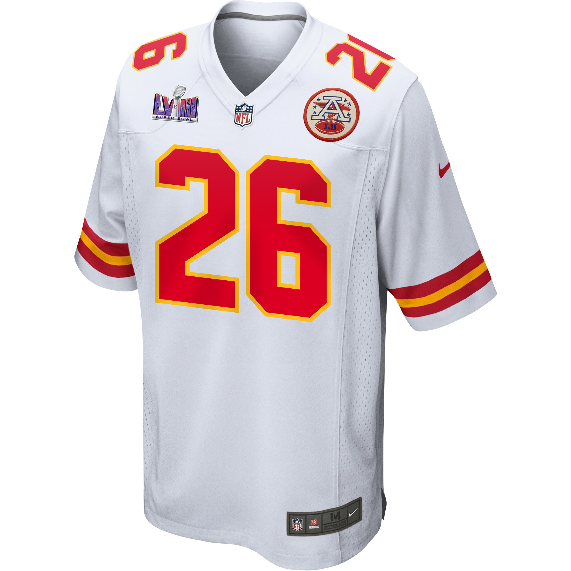 Alternative view of Deon Bush 26 Kansas City Chiefs Super Bowl LVIII Patch Game Men Jersey - White JS7202 nicesnker