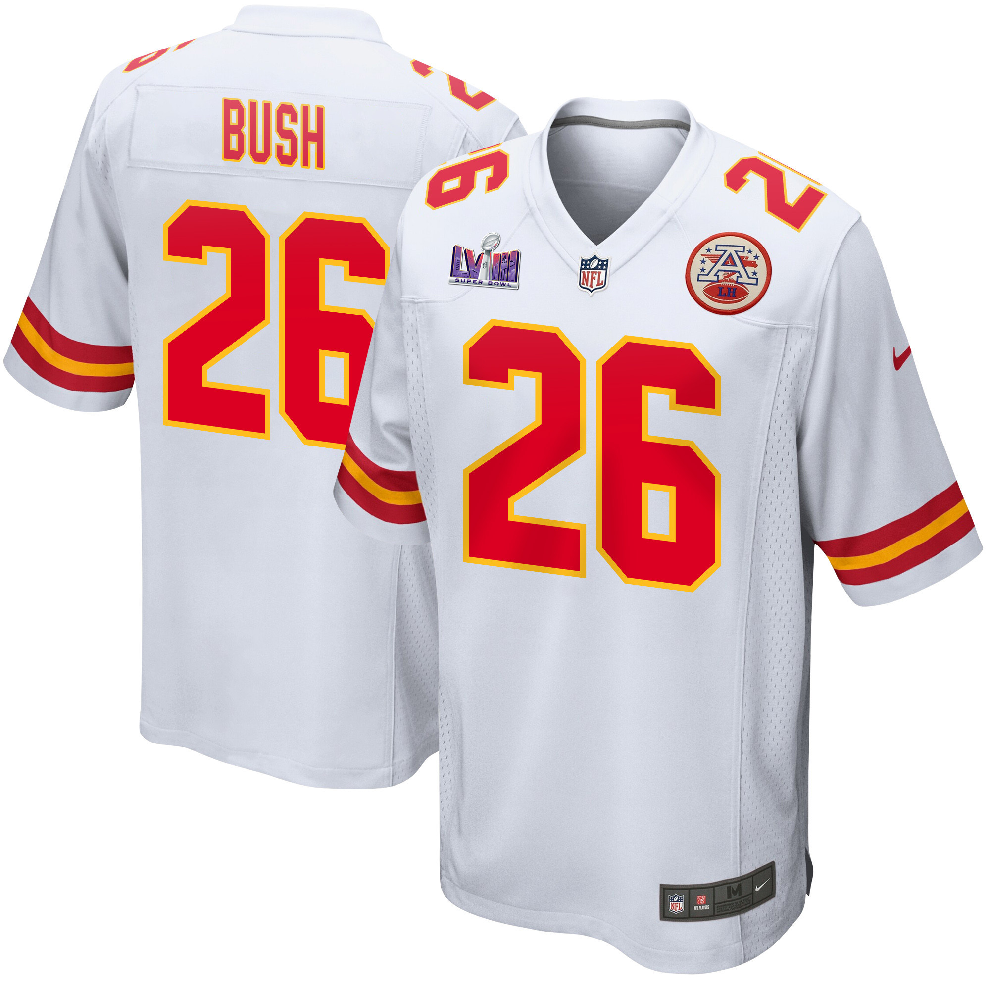 Deon Bush 26 Kansas City Chiefs Super Bowl LVIII Patch Game Men Jersey - White JS7202 nicesnker