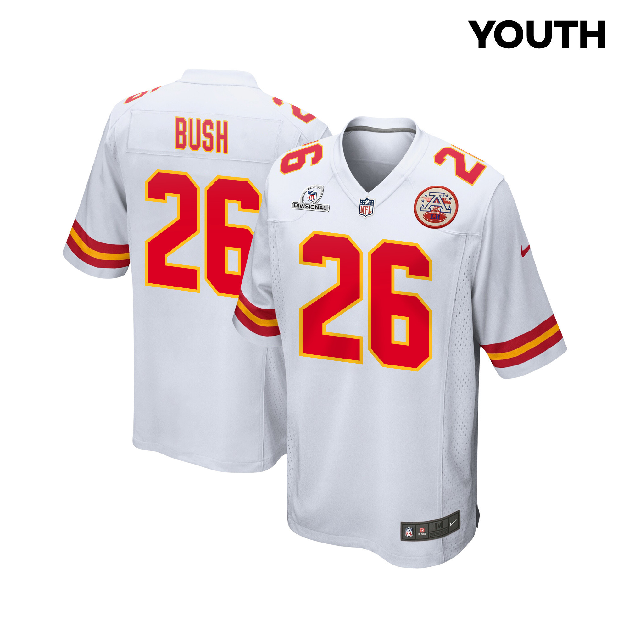 Deon Bush 26 Kansas City Chiefs Super Bowl LVIII Patch Game YOUTH Jersey - White JS9169 nicesnker