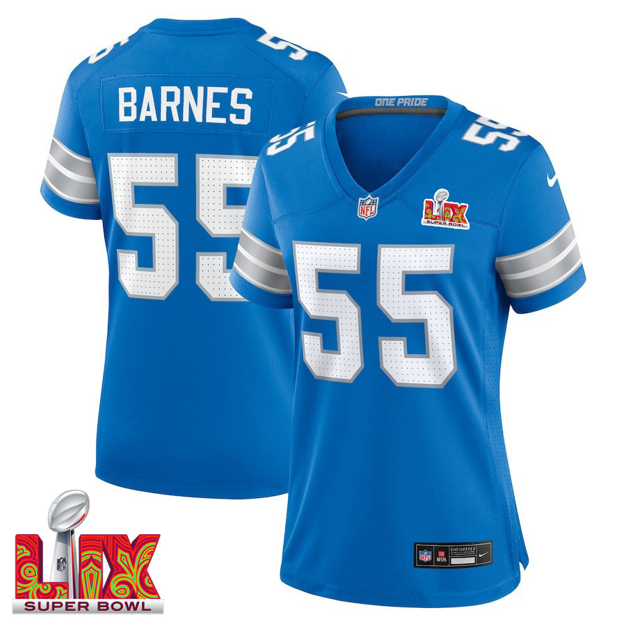 Derrick Barnes #55 Detroit Lions Super Bowl LIX Women's Jersey - Blue JS9500 nicesnker