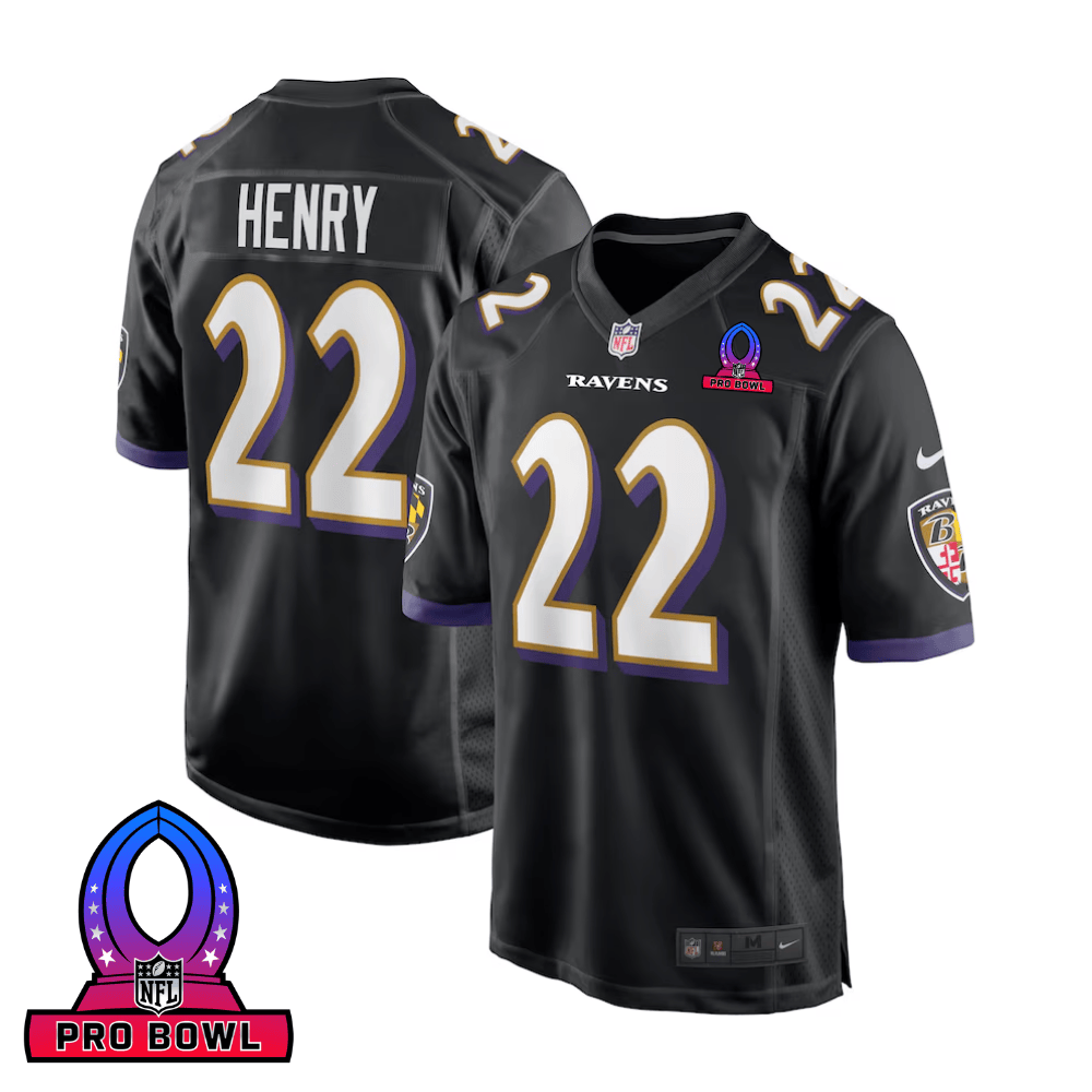 Derrick Henry 22 Baltimore Ravens 2025 Pro Bowl Patch Alternate Game Men Jersey - Black JS2278 nicesnker