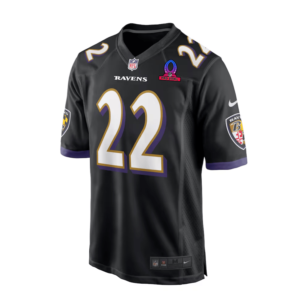 Alternative view of Derrick Henry 22 Baltimore Ravens 2025 Pro Bowl Patch Alternate Game Men Jersey - Black JS2278 nicesnker