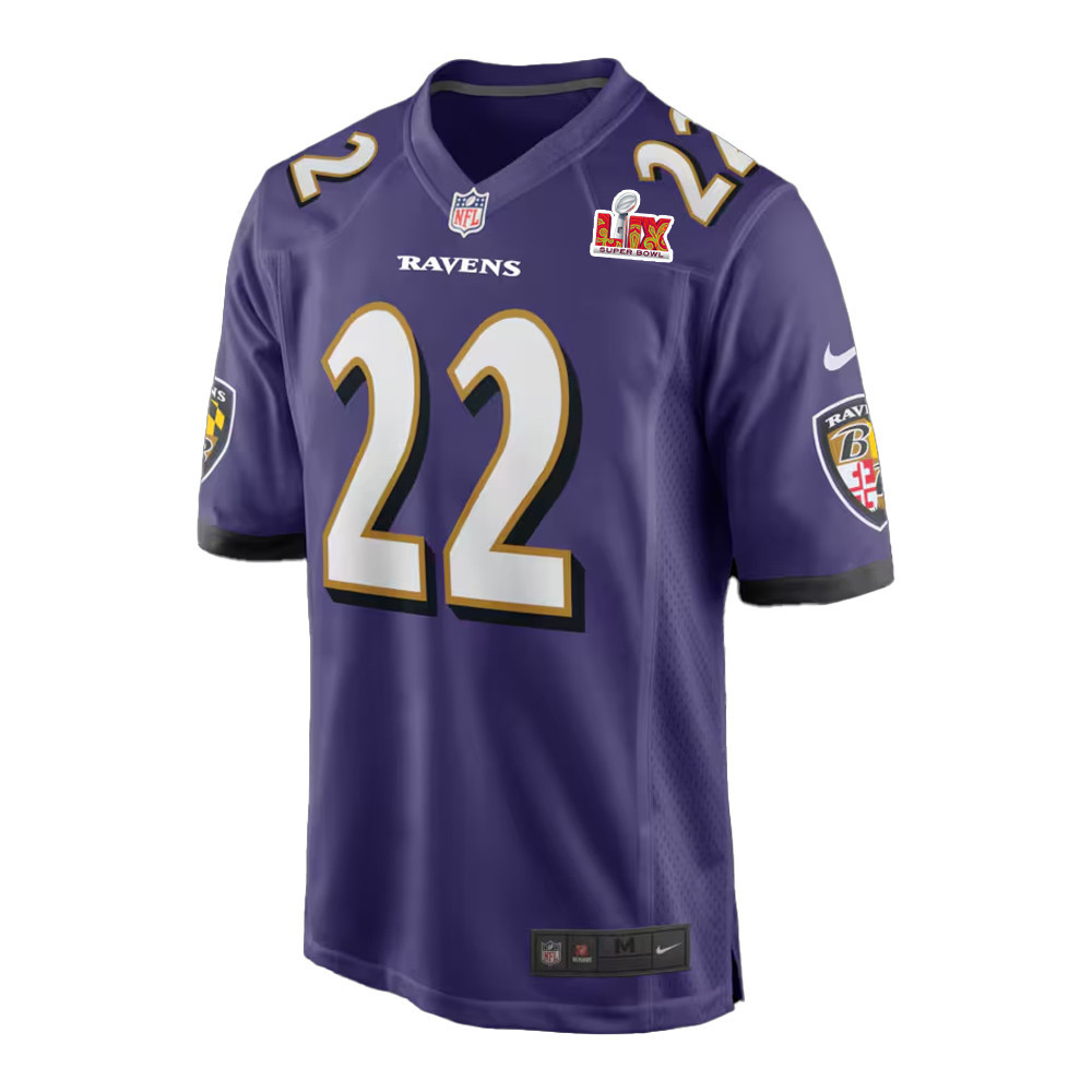 Alternative view of Derrick Henry #22 Baltimore Ravens Super Bowl LIX Jersey - Men's - Purple JS6535 nicesnker