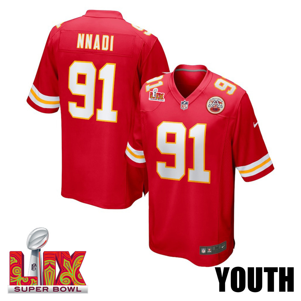 Derrick Nnadi #91 Kansas City Chiefs Super Bowl LIX YOUTH Jersey - Red JS1206 nicesnker