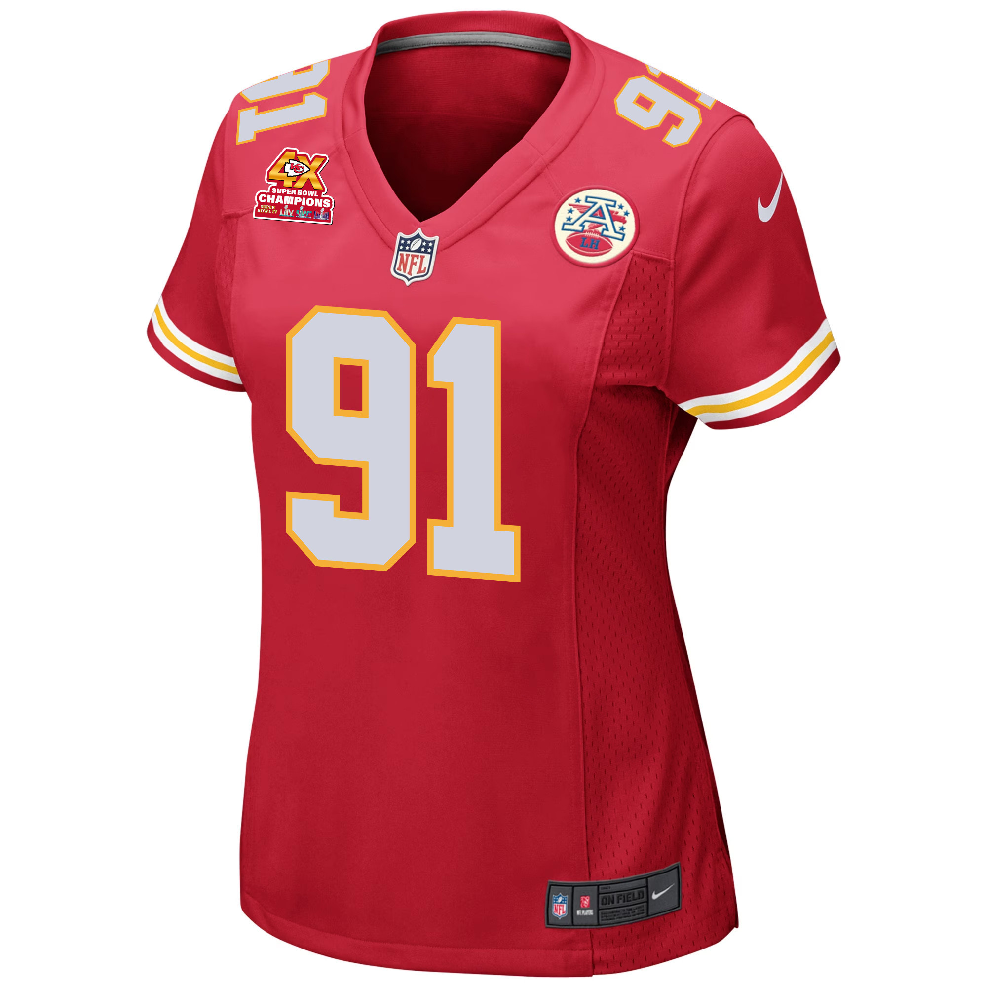 Alternative view of Derrick Nnadi 91 Kansas City Chiefs Super Bowl LVIII Champions 4X Game Women Jersey - Red JS8525 nicesnker