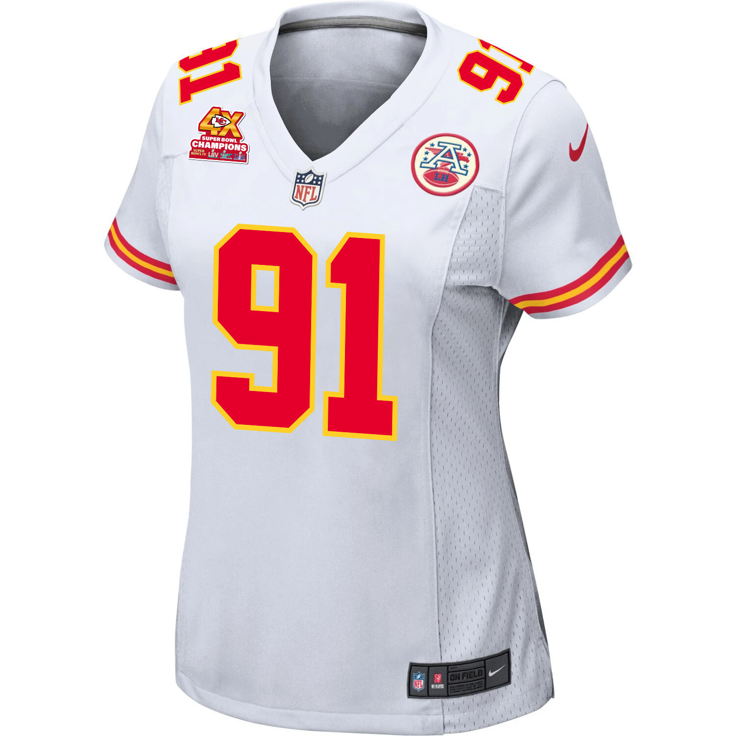 Alternative view of Derrick Nnadi 91 Kansas City Chiefs Super Bowl LVIII Champions 4X Game Women Jersey - White JS2817 nicesnker